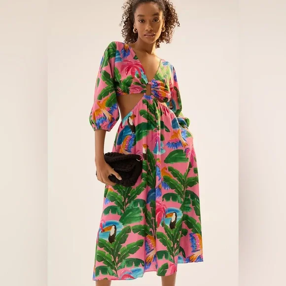 white christmas dresses Cut-out Tropical Print Maxi Dress